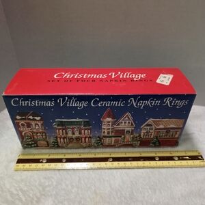 Christmas Village Ceramic Napkin Rings - Set of 4